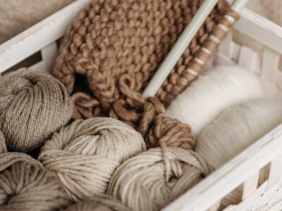 White and Brown Yarns In Basket