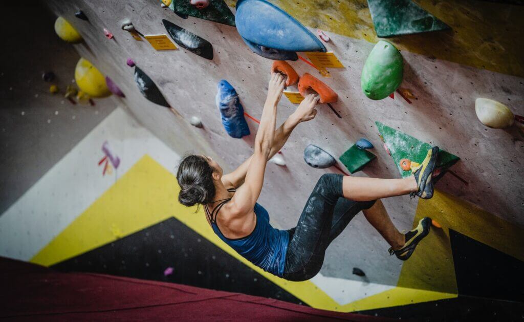 Bouldering is a style of rock climbing known for powerful and acrobatic movements that burn lots of calories
